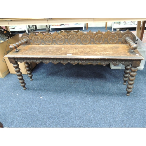 655 - Victorian oak hall seat, 121cm