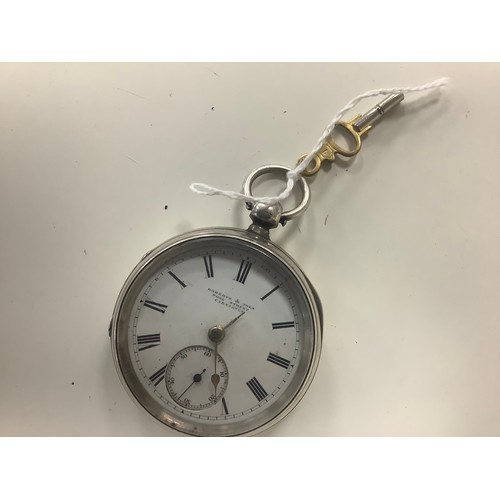 341 - Roberts & Owen, Carnarvon silver cased key wind pocket watch, hallmark Chester 1898, 51mm, with key ... 