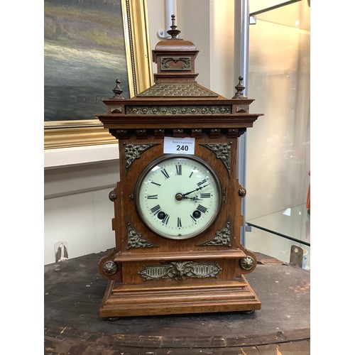 240 - German walnut cased chiming mantel clock