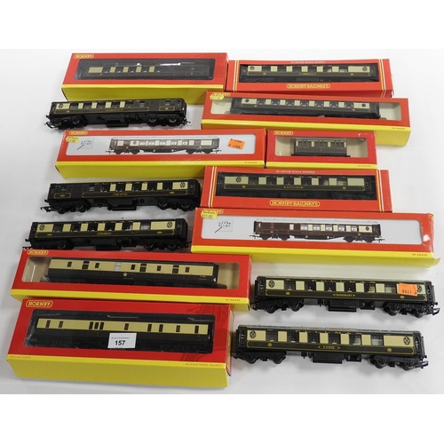 157 - Hornby 00 gauge passenger coaches including Pullman coaches and brake car, BR parcels coach, GWR fou... 