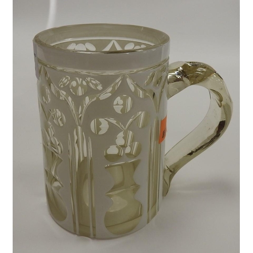 185 - Continental white overlay cut glass pint tankard