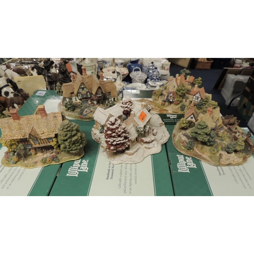 102 - Five large edition Lilliput Lane figures including a limited edition 'First snow at Bluebell' (boxed... 