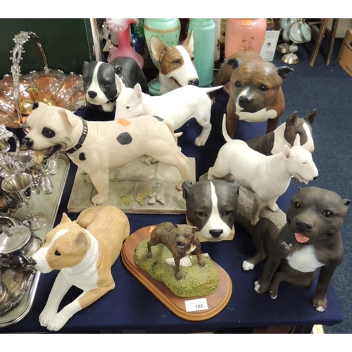 105 - Good collection of heavy cast pitbull and bull terrier figures (11)