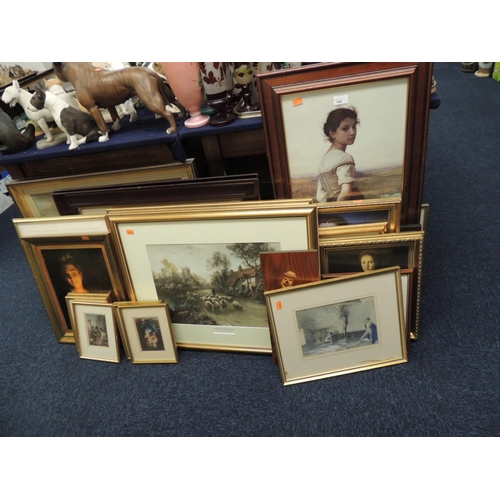 106 - Good quantity of framed prints including 'Going to pasture' and 'Crossing the ford'