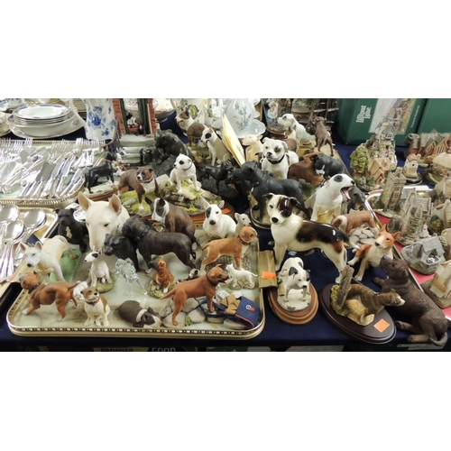112 - Collection of pitbull and Staffordshire bull terriers in both cast, glazed and resin mounts (2 trays... 