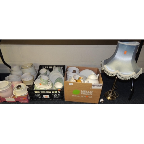 54 - Mixed household wares including tea wares, jardinieres and a table lamp etc. (3 boxes)