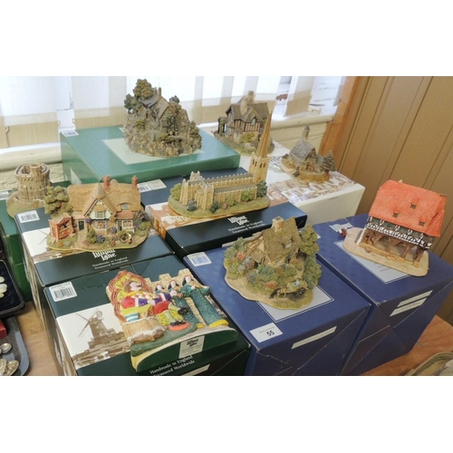 55 - Selection of boxed Lilliput Lane cottages and cathedrals etc. including Wakefield Cathedral and an O... 
