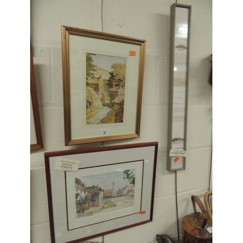 83 - Harold Woodburn, watercolour of farming landscape, framed; also a Bryan Ryder, mixed media painting ... 