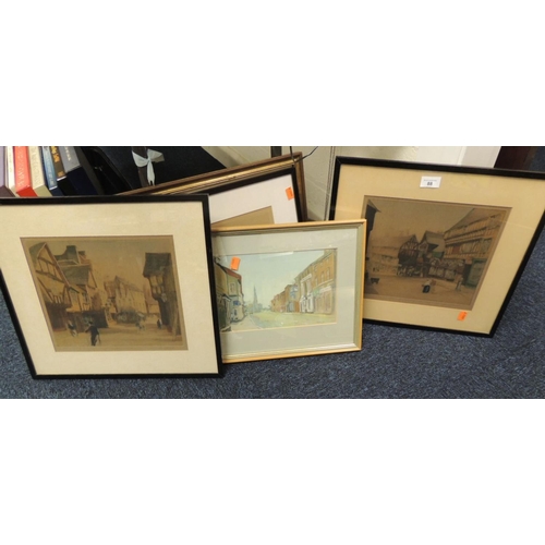 88 - Two drypoint etchings by Henry G. Walker, two further drypoint etchings indistinctly signed and a go... 
