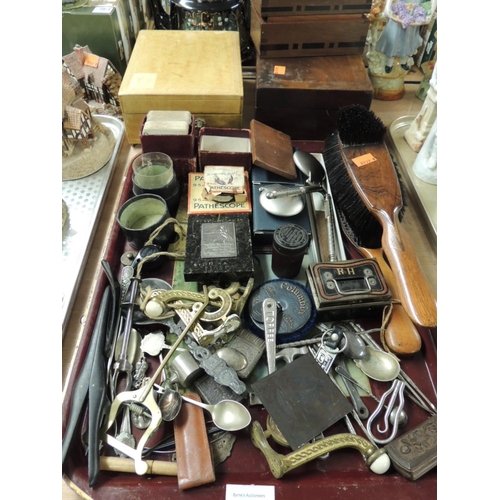 93 - Mixed items including wooden boxes, faux leather jewellery case, cased playing cards, brass coat hoo... 