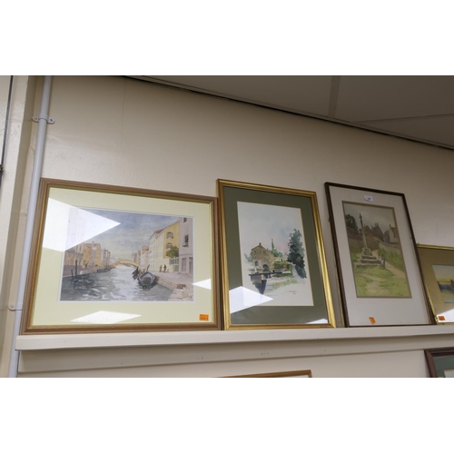 449 - Harold Bailey, 'Children of the village standing at a cross', signed, watercolour; also a John Belli... 