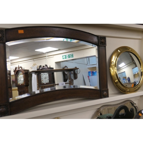 455 - Unusual George V oak bevelled glass wall mirror, brass framed convex wall mirror (2)