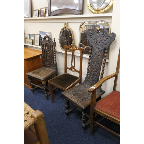 457 - Two Victorian carved oak side chairs and an occasional chair (3)