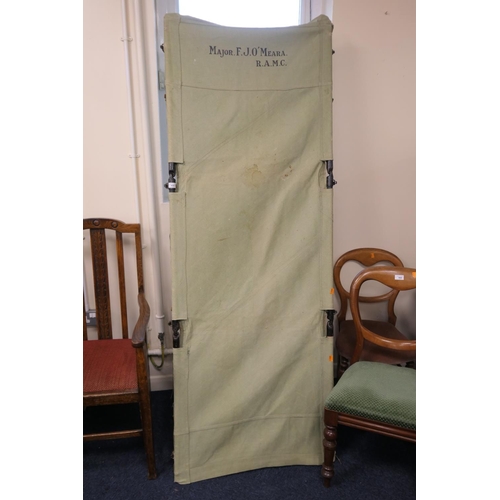 459 - Military folding camp bed, once belonging to Major F. J. O'Meara, R.A.M.C.