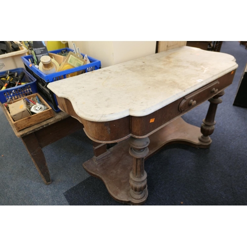 463 - Victorian white marble topped washstand, width 123cm, depth 54cm, height 71cm