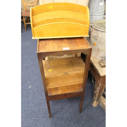 478 - Mahogany washstand, pine box and a letter rack