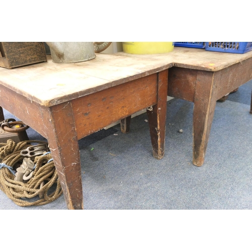 480 - Two Victorian deal topped work tables, 92cm x 60cm, 51cm high