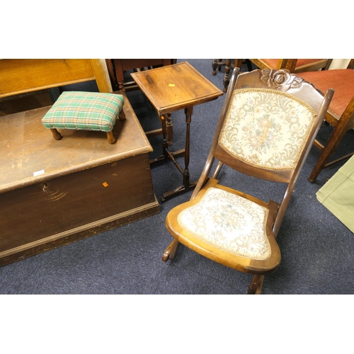 485 - Victorian rosewood spider leg table, modern rocking chair and a footstool (3)