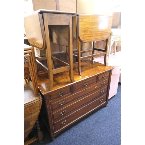 489 - Victorian mahogany dressing chest, 114cm; also a mahogany drop leaf table and an oak drop leaf table... 