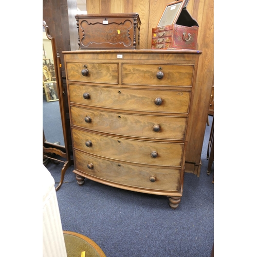 567 - Early 19th Century mahogany bow front chest of drawers, width 110cm, height 134cm