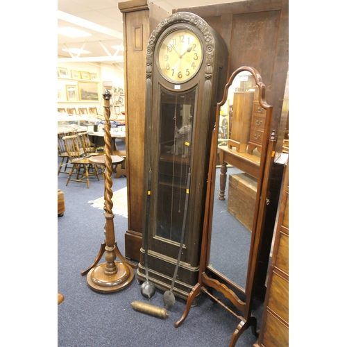 569 - German oak cased chiming grandmother clock