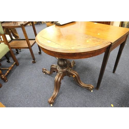 572 - Victorian burr walnut and inlaid demi-lune card table