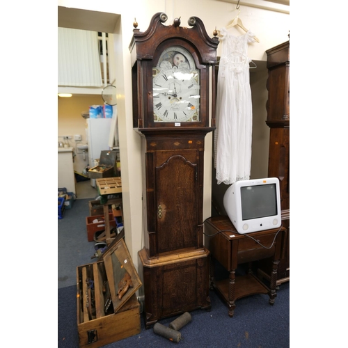 574 - S. Collier, Cheadle, oak walnut banded painted dial eight day longcase clock with rolling moon with ... 