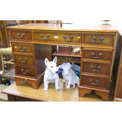 589 - Yew wood twin pedestal desk