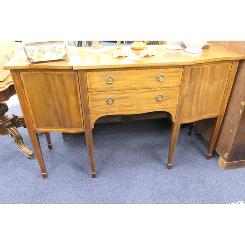 630 - Mahogany and satin wood banded break front sideboard in the Georgian style, width 153cm