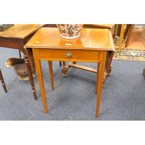 637 - Edwardian mahogany and inlaid drop leaf sewing table