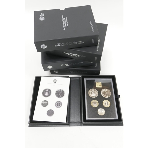 381 - Royal Mint United Kingdom proof coin sets, collectors' editions, including 2017, 2018, 2019 and 2020