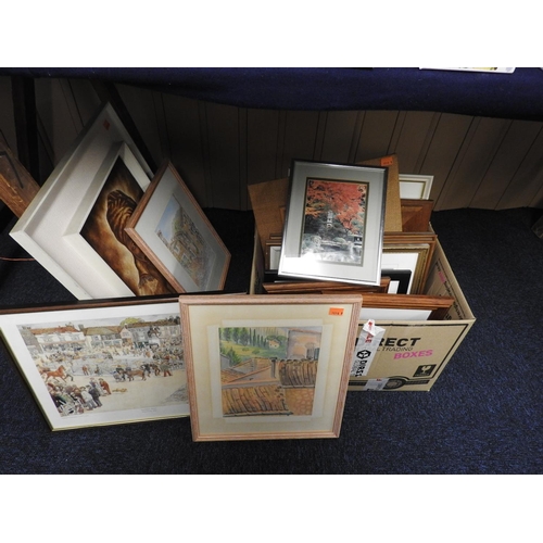 48 - Mixed framed prints, amateur watercolours, African art etc. (1 box)