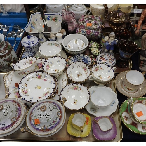 116 - Cauldon gilt print and floral decorated tea wares, Royal Doulton cups and saucers, floral decorated ... 