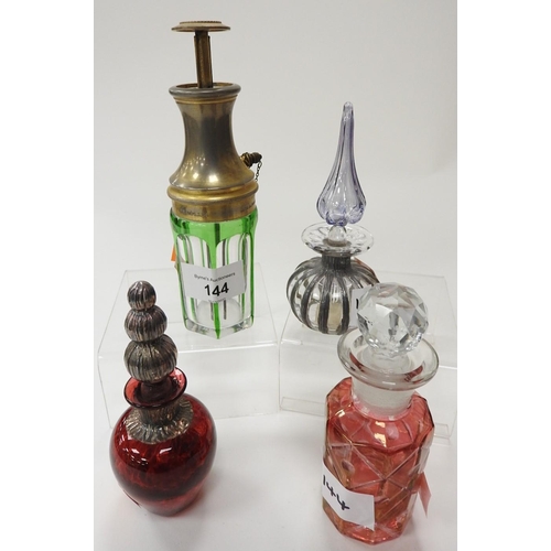 144 - Le Parisien atomiser eau de cologne bottle, also a cut glass and cranberry overlay perfume bottle an... 