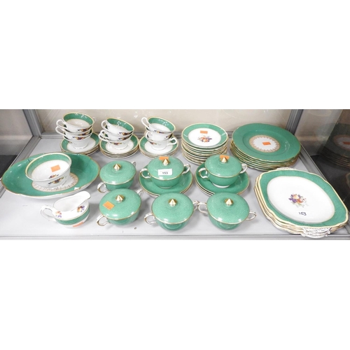 153 - Shagreen Ltd Grosvenor China pattern green ground gilded dinner and tea wares