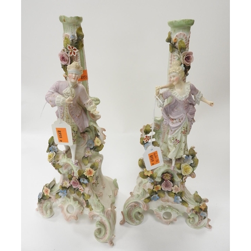 157 - Pair of German figural porcelain candelabra bases, circa 1890, height 36cm