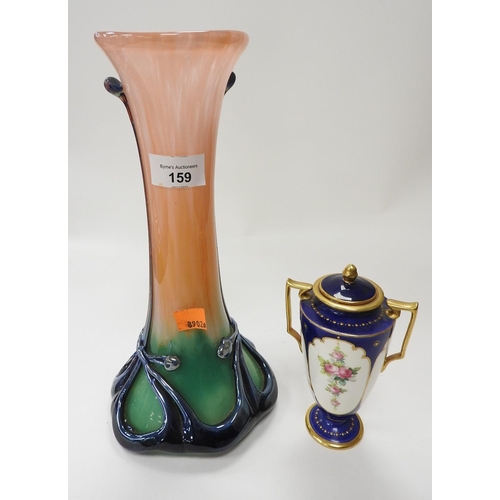 159 - Silice Creation pink and green ground vase by J M Aperto, also a Minton blue ground and gilded twin ... 