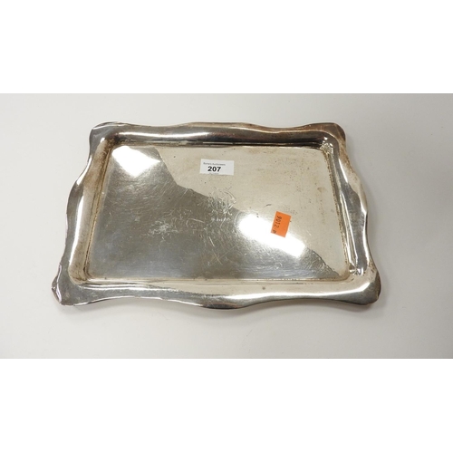 207 - Silver tray with folded edges, inscribed and dated 10th October, 1919, hallmarks rubbed, weight appr... 