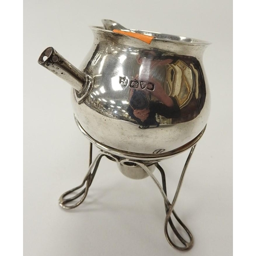 211A - Silver brandy warmer on spirit base, (the pot af), the base marked Chester 1909, the pot hallmarked ... 