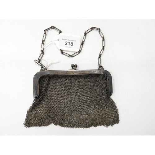 218 - Sterling silver edged chainlink purse with inscription, dated September 1919