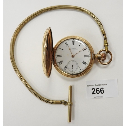 266 - Waltham gold plated crown wind Hunter pocket watch (currently ticking) on a base metal snake link wa... 