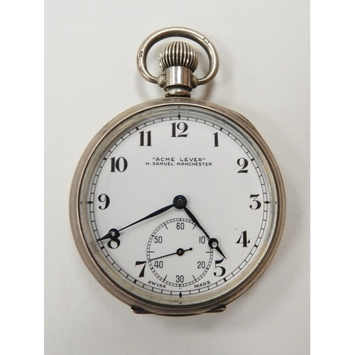 273 - 1950s silver cased open faced pocket watch, the Acme lever by H. Samuel, Manchester (currently ticki... 