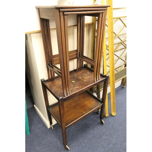 497 - Edwardian mahogany and inlaid nest of tables, oak two tier tea trolley (2)