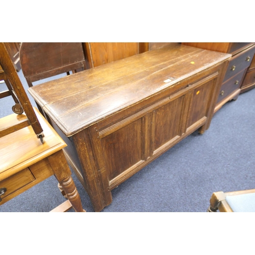 500 - Oak joined coffer, early 18th Century, width 136cm, depth 55cm, height including ball castors 74.5cm