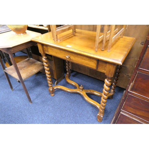 513 - Stained mahogany and beech barley twist side table, width 80cm