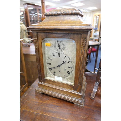 514 - German oak cased chiming mantel clock by Gustav Becker, height 48.5cm