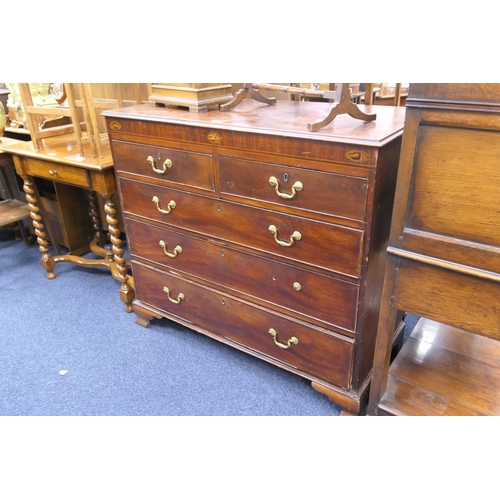 516 - 19th Century mahogany and inlaid chest of drawers with ogee bracket feet, width 110cm, height 100cm