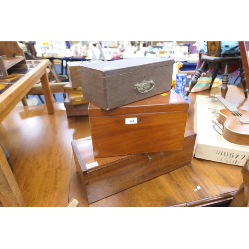 524 - Mahogany box, further mahogany box and a painted pine box (3)