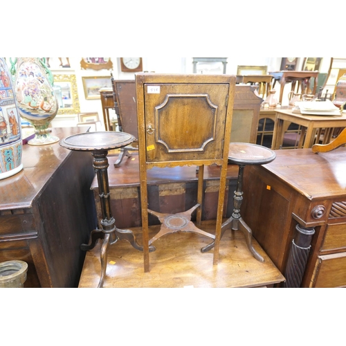 535 - Mahogany pot cupboard, 19th Century, and two mahogany wine tables (3)