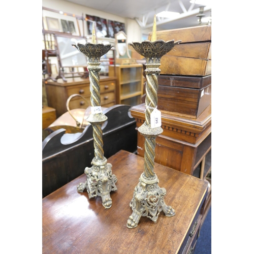 542 - Pair of French style cast brass pricket candle stands